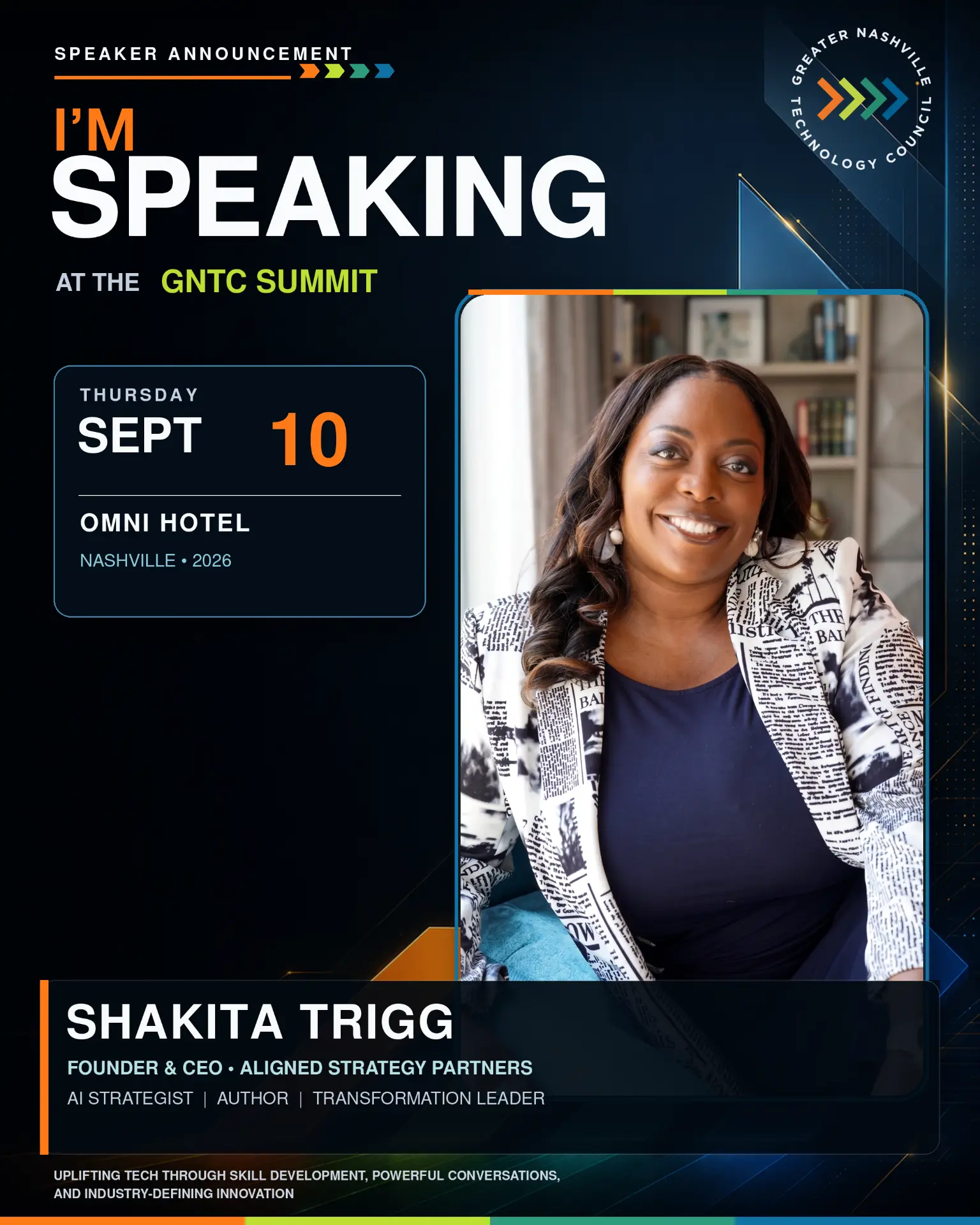 Shakita Trigg speaking at the GNTC Summit on September 10, 2026