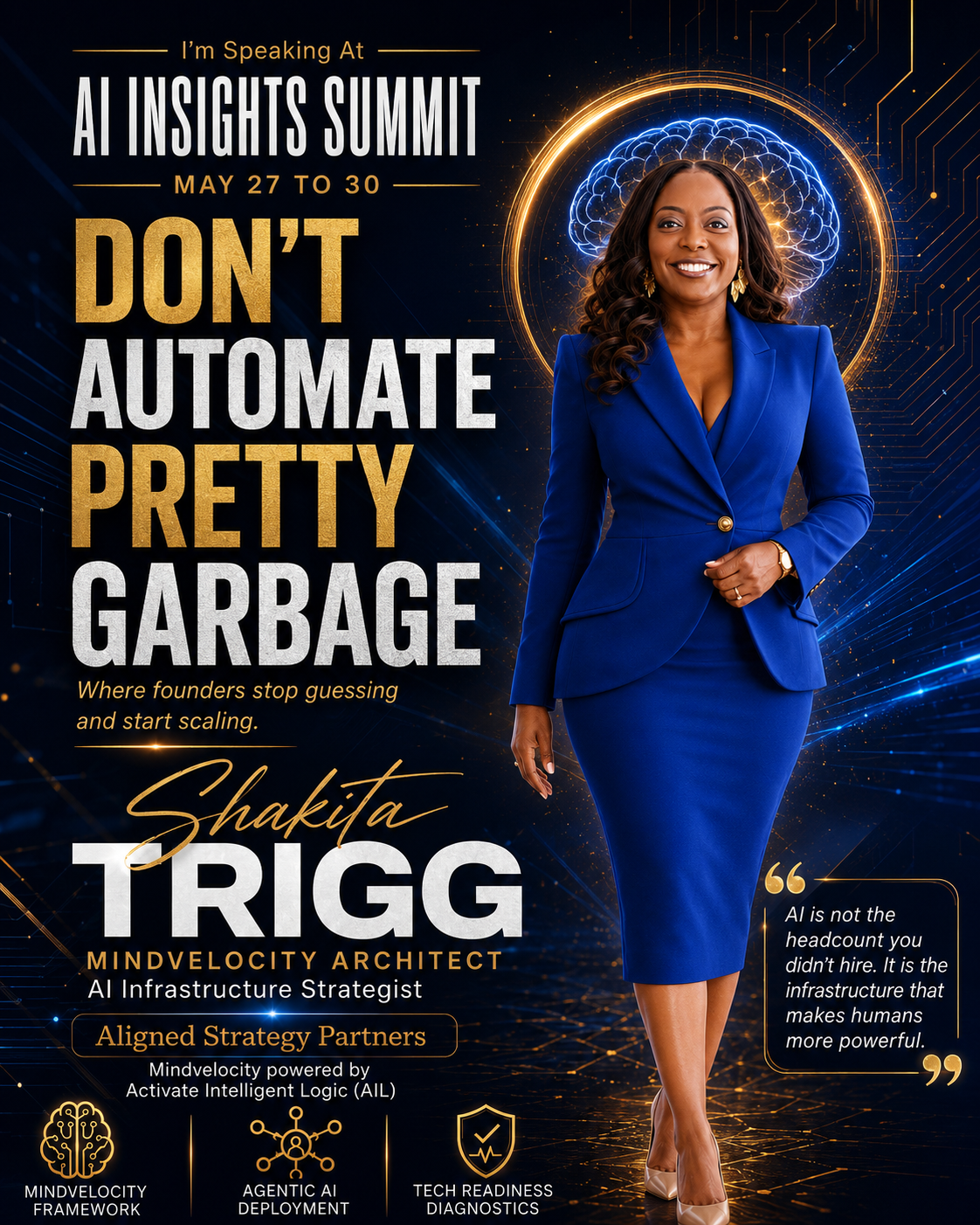 AI Insights Summit speaker announcement for Shakita Trigg, MindVelocity Architect and AI Infrastructure Strategist