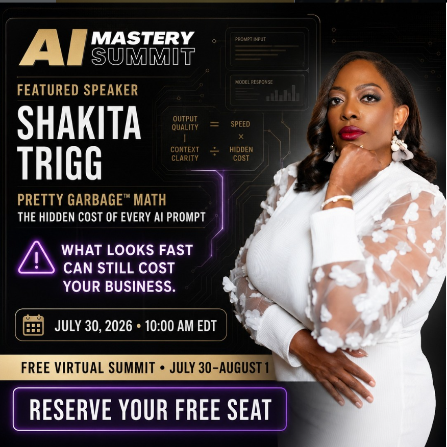 Shakita Trigg, featured speaker at the AI Mastery Summit, presenting Pretty Garbage Math on July 30, 2026